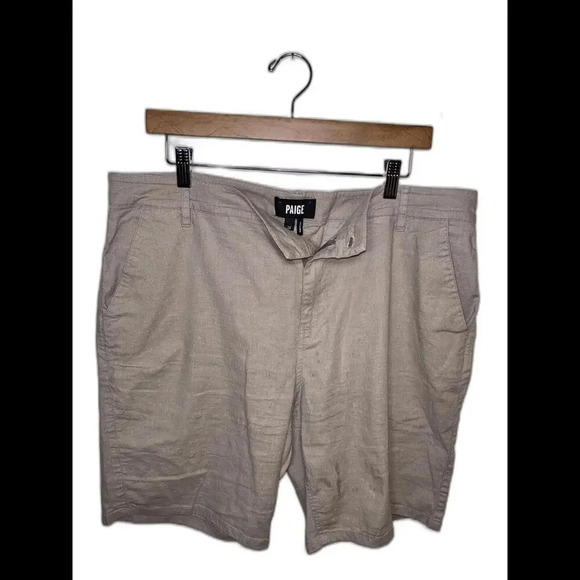 PAIGE Relaxed Fit Tan Linen Shorts - Picture 1 of 7